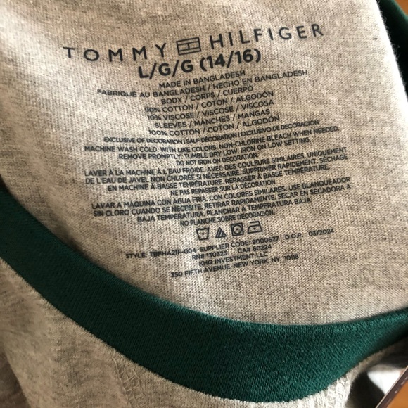 NWT Tommy Hilfiger Boy's Size L 14/16 Long Sleeve Shirt Grey/Green - Picture 4 of 4